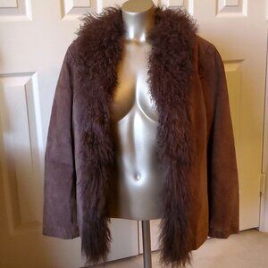 Leather Coat w/ Mongolian Fur Collar